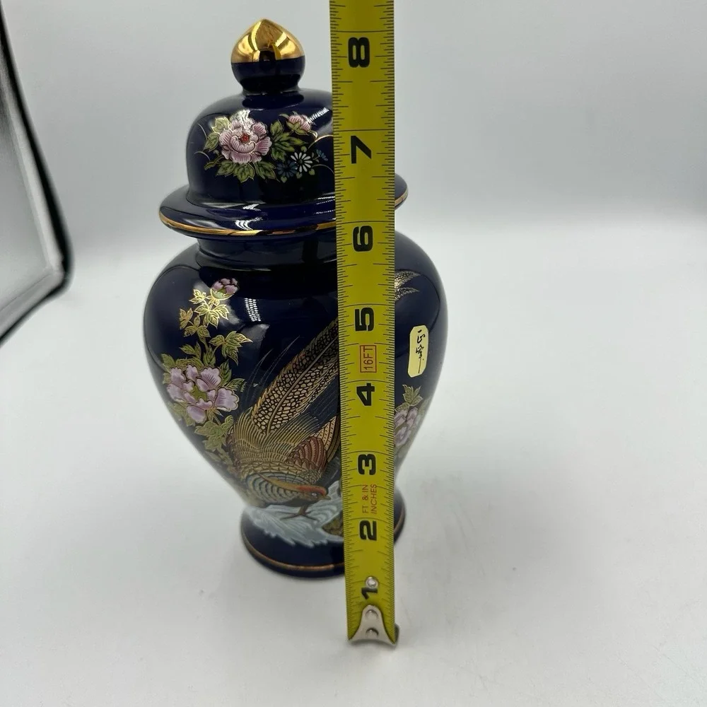 Vintage‎ Yamaji Japan Cobalt Blue Lidded Jar Gold Pheasant 8